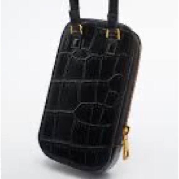 NWOT. Zara Black Animal Print Mobile Phone Bag with Chain - Picture 7 of 7